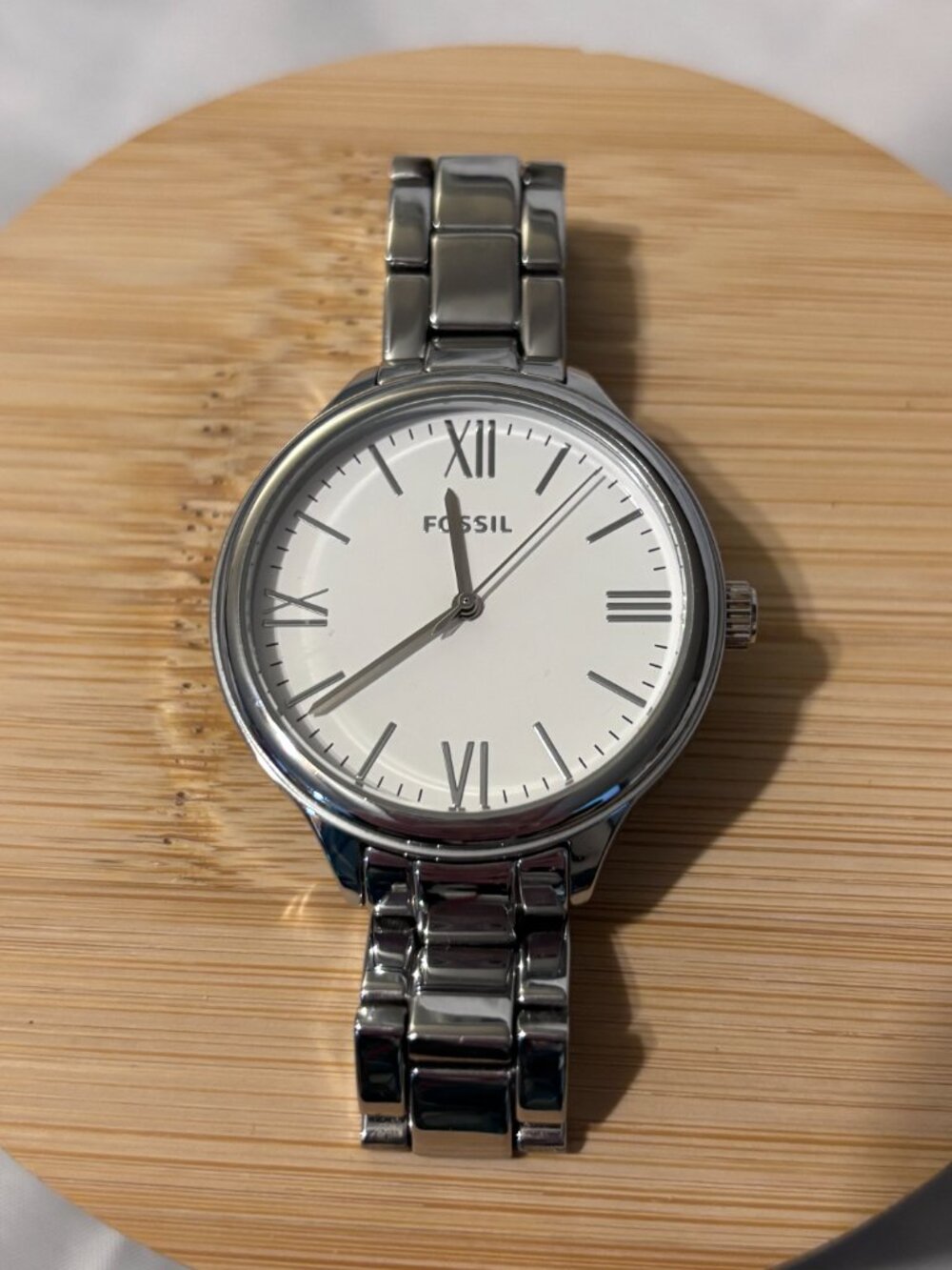 Fossil Suitor BQ3542SET Women’s Silver Tone Watch White Dial Roman Numerals 36mm